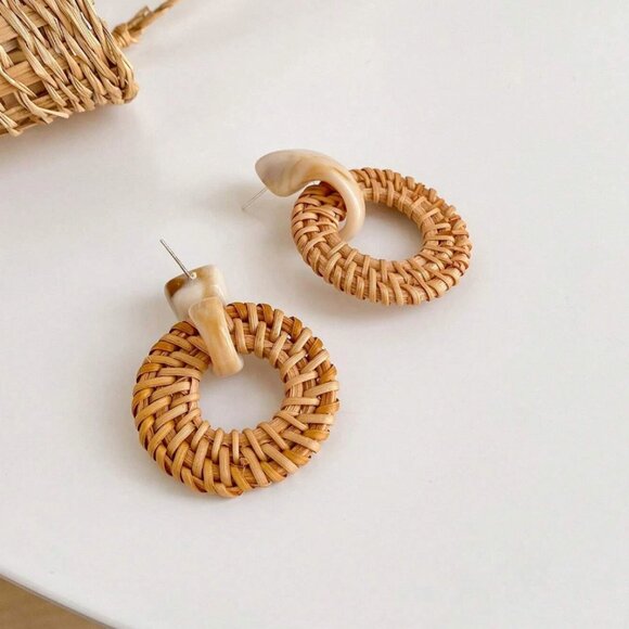 Wicker & Enamel Post Earrings, NWT - Picture 3 of 9